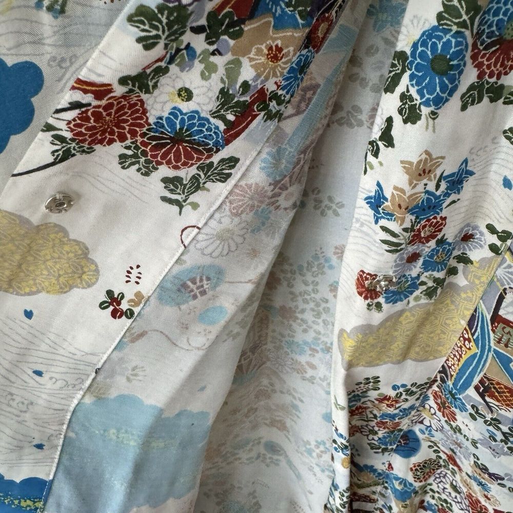 Vintage 60s 70s Floral Artsy Kimono‎ Nightgown Robe Snap Button Handmade? Sz M - Picture 9 of 11